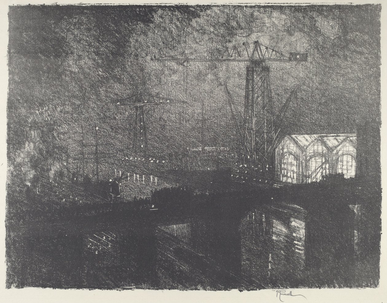 Noční obchody, střídání směn, 1916. od Joseph Pennell