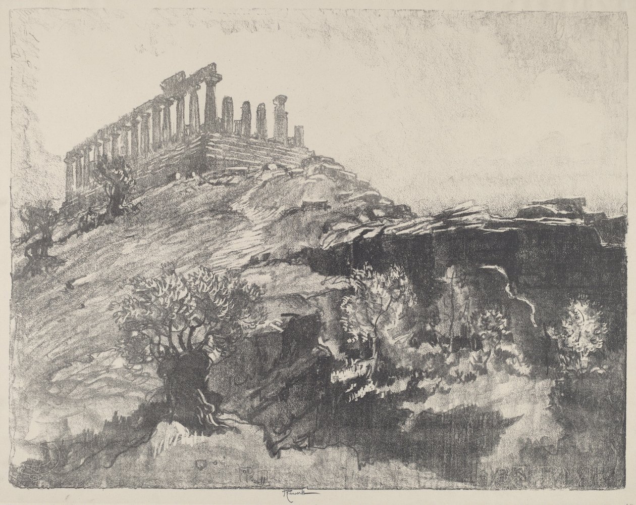 Chrám Svornosti na zdi, Girgenti, 1913. od Joseph Pennell