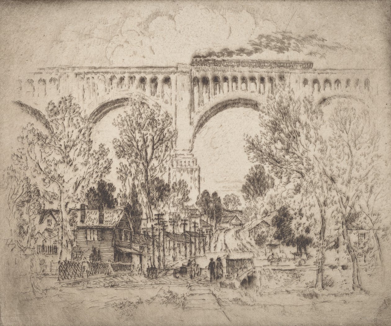 Viadukt, D., L. & W. v Nicholsonu, Pensylvánie, 1919. od Joseph Pennell