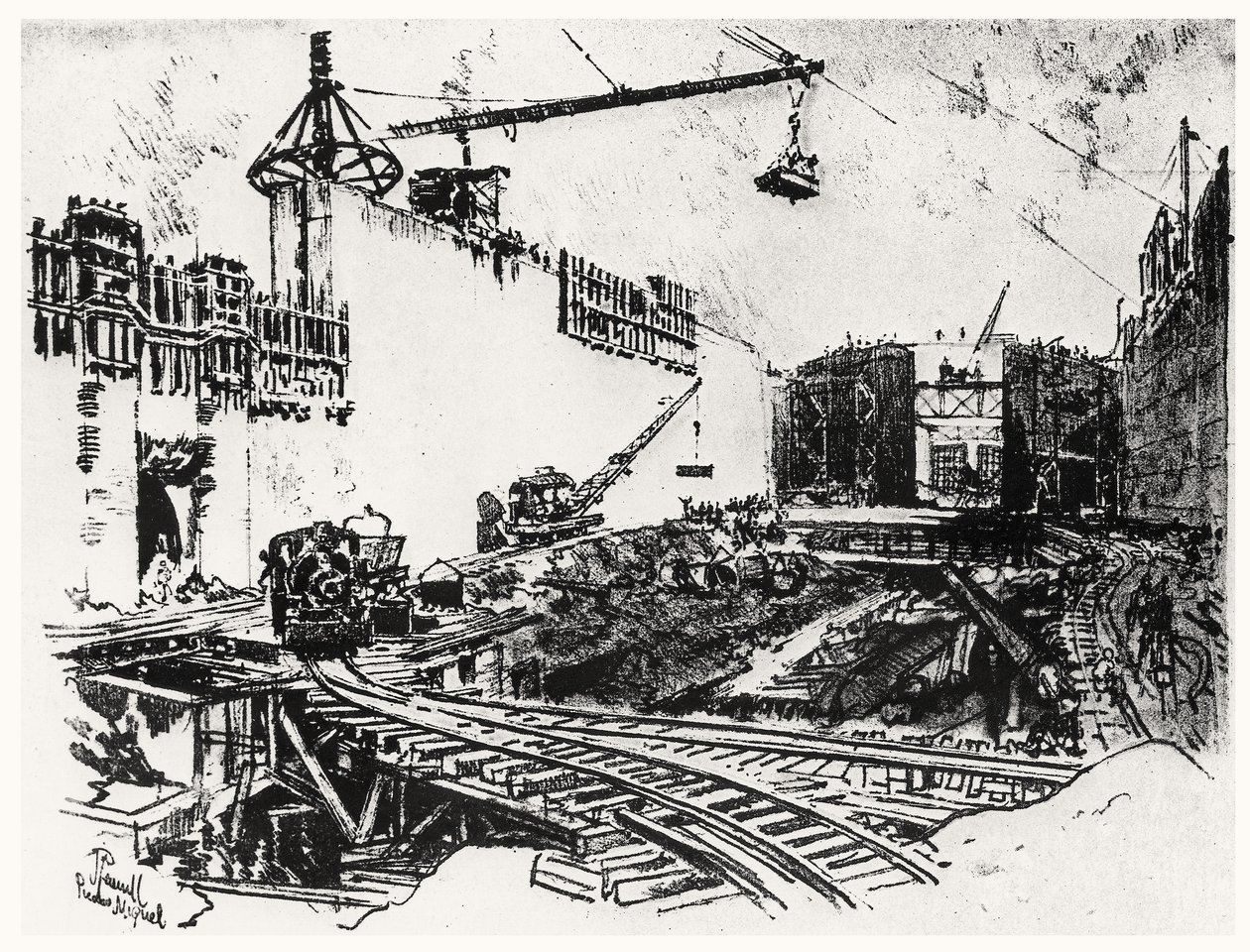 The Walls of Pedron Miguel, deska XX z Panamského průplavu od Josepha Pennella, 1912 (uhl na papíře) od Joseph Pennell