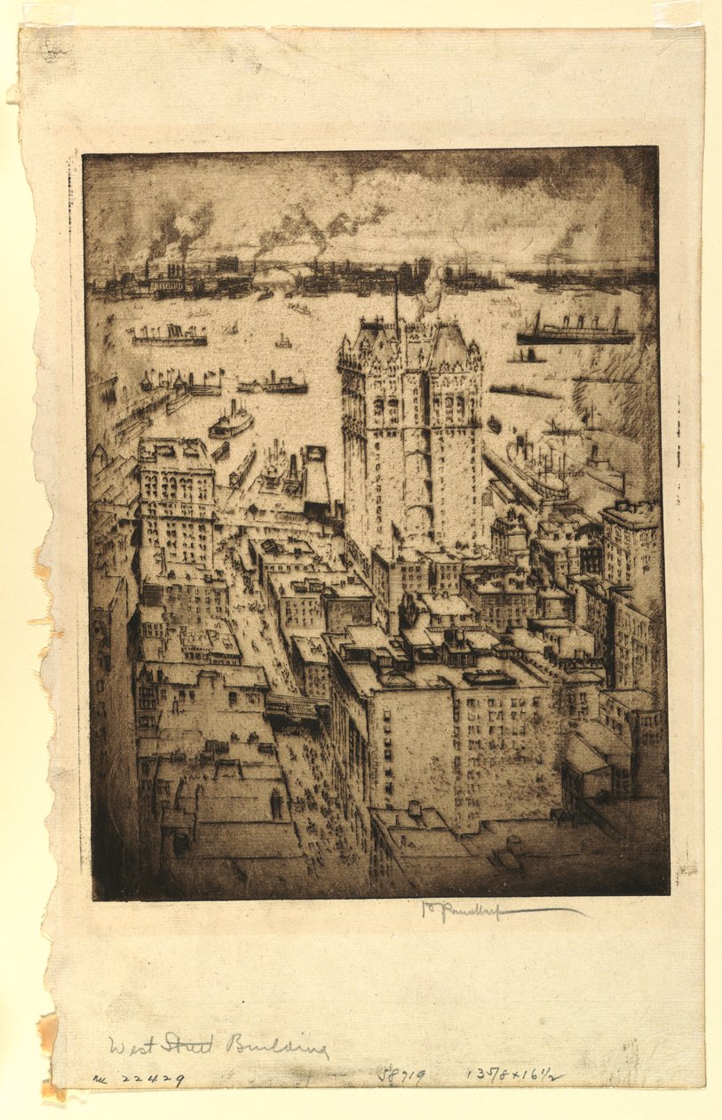 Budova West Street z budovy Singer Building od Joseph Pennell