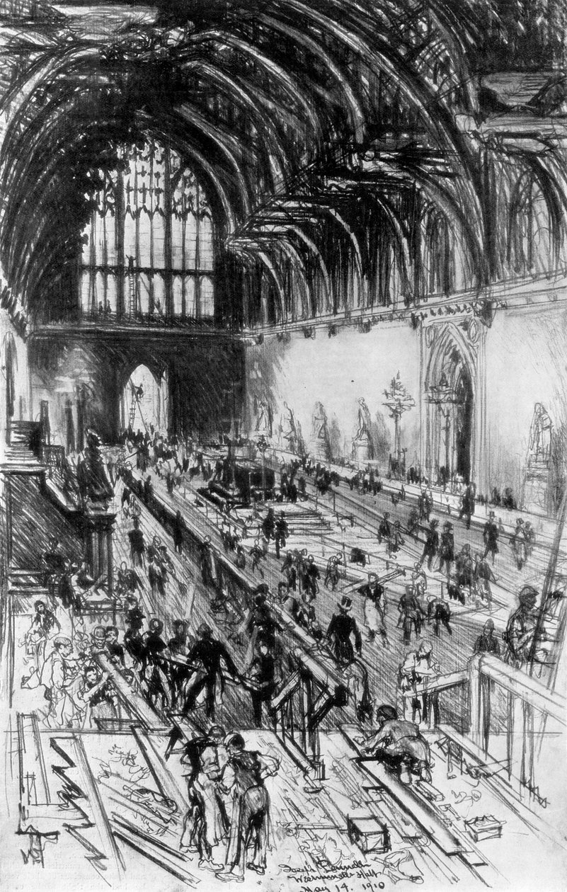 The Workmen in Possession, Westminster Hall, Londýn, 1910. od Joseph Pennell
