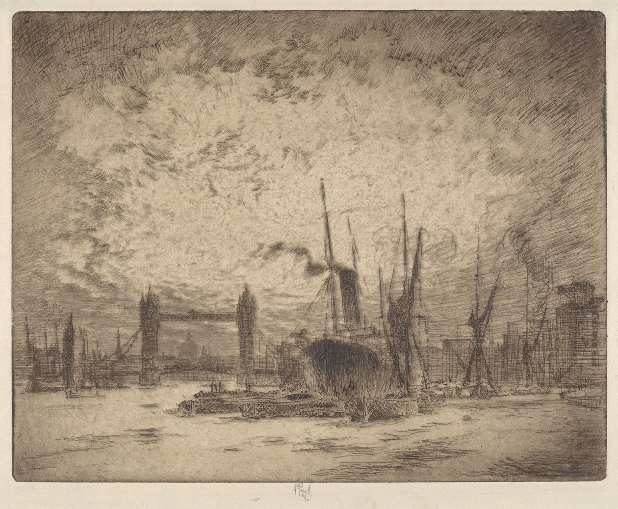 Tower Bridge, večer od Joseph Pennell