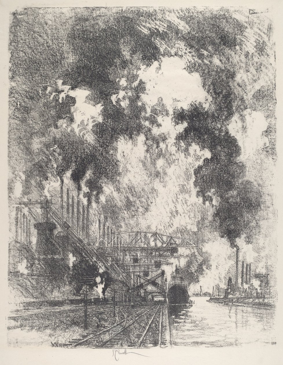 Vykládání rudy, 1917. od Joseph Pennell