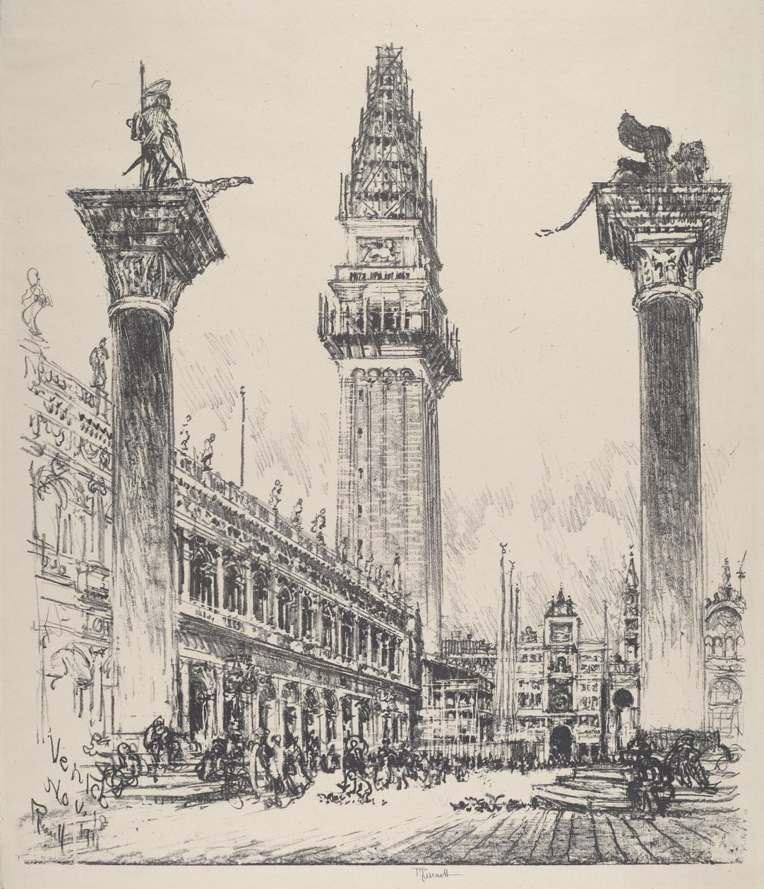 Benátky, Přestavba Campanile, 1911. od Joseph Pennell