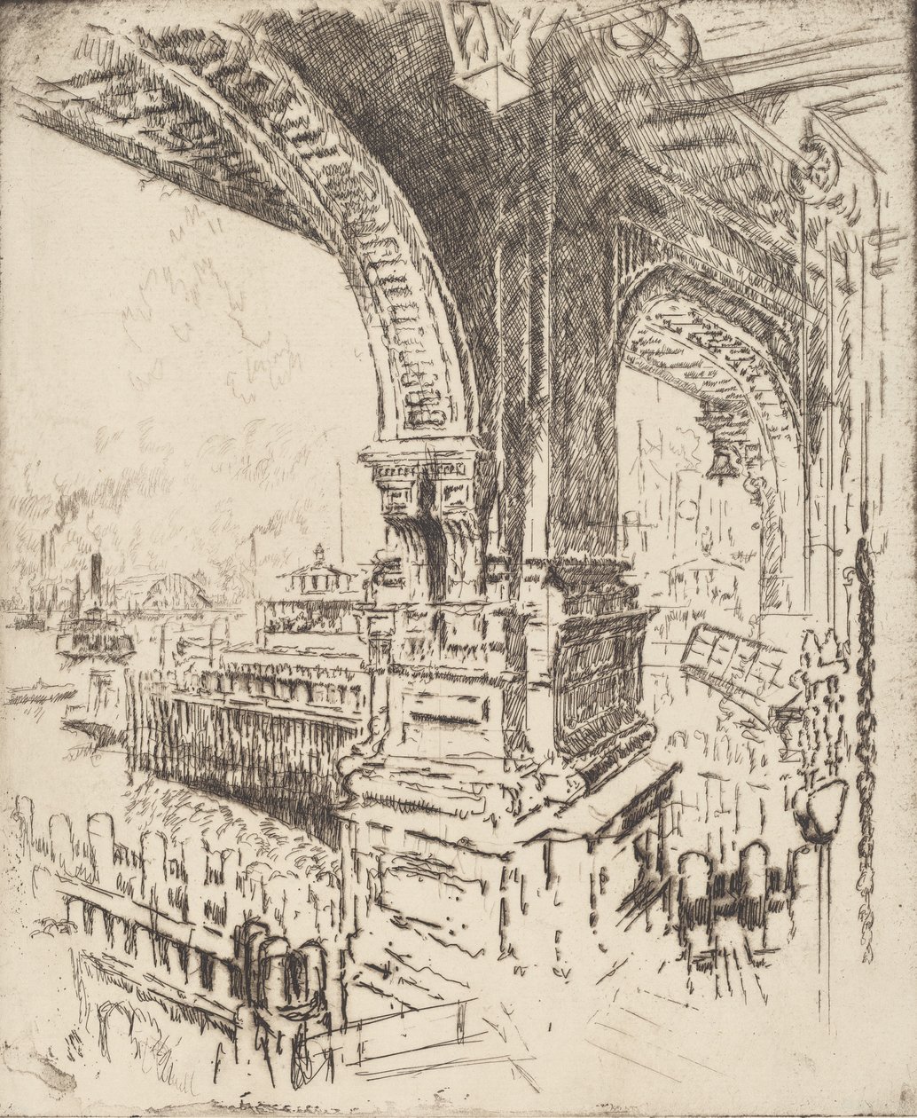 V rámci trajektu, Cortlandt Street, New York, 1919. od Joseph Pennell