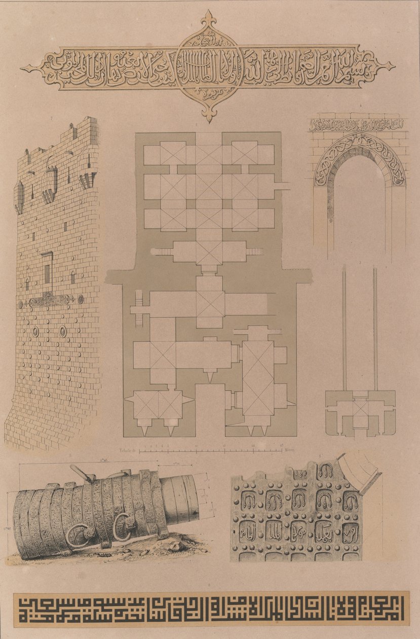 59. Plán a detaily, hrad Aleppo, 1843. od Joseph Philibert Girault De Prangey