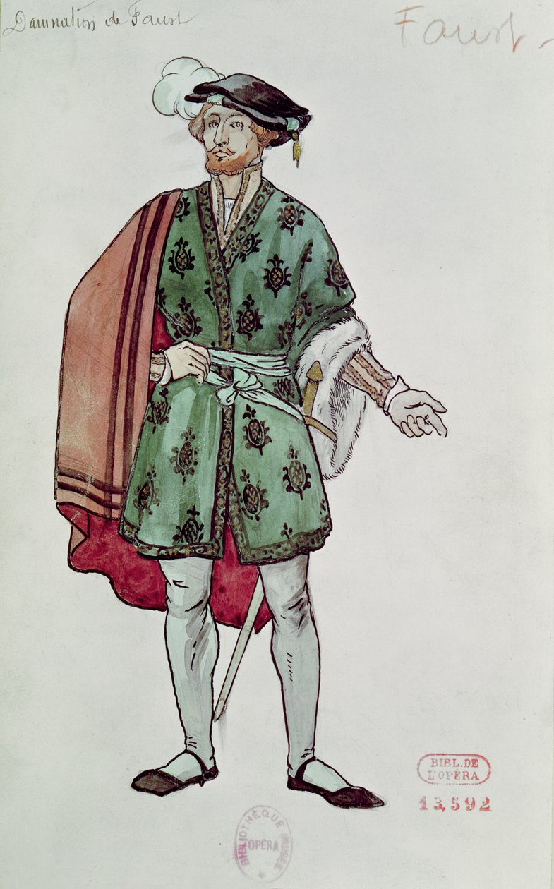 Návrh kostýmů pro Fausta z "La Damnation de Faust" (1846) od Hectora Berlioze (1803-69) 1906-08 (akvarel na papíře) od Joseph Porphyre Pinchon