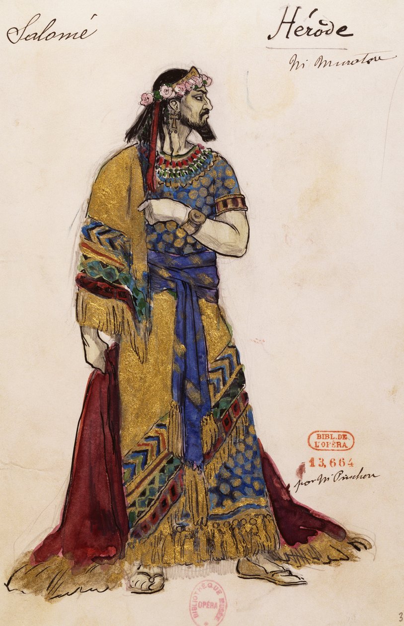 Herodes Antipas, skica Josepha Porphyra Pinchona (1871-1953) k Salome Richarda Strausse (1864-1949), provedeno v pařížské Opeře Garnier, 3. května. od Joseph Porphyre Pinchon