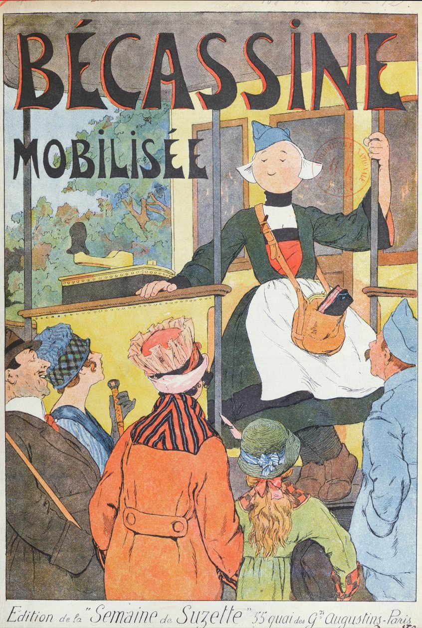 Odjezd Becassine, obálka "Becassine Mobilisee", z "la Semaine de la Suzette", cca 1914 (barevná litografie) od Joseph Porphyre Pinchon