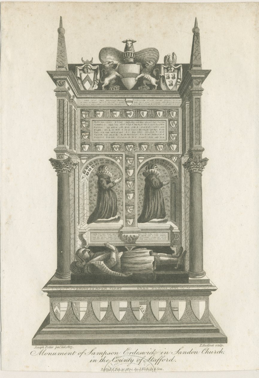 Sandon Church - Tomb of Sampson Erdeswicke: rytina od Joseph Potter
