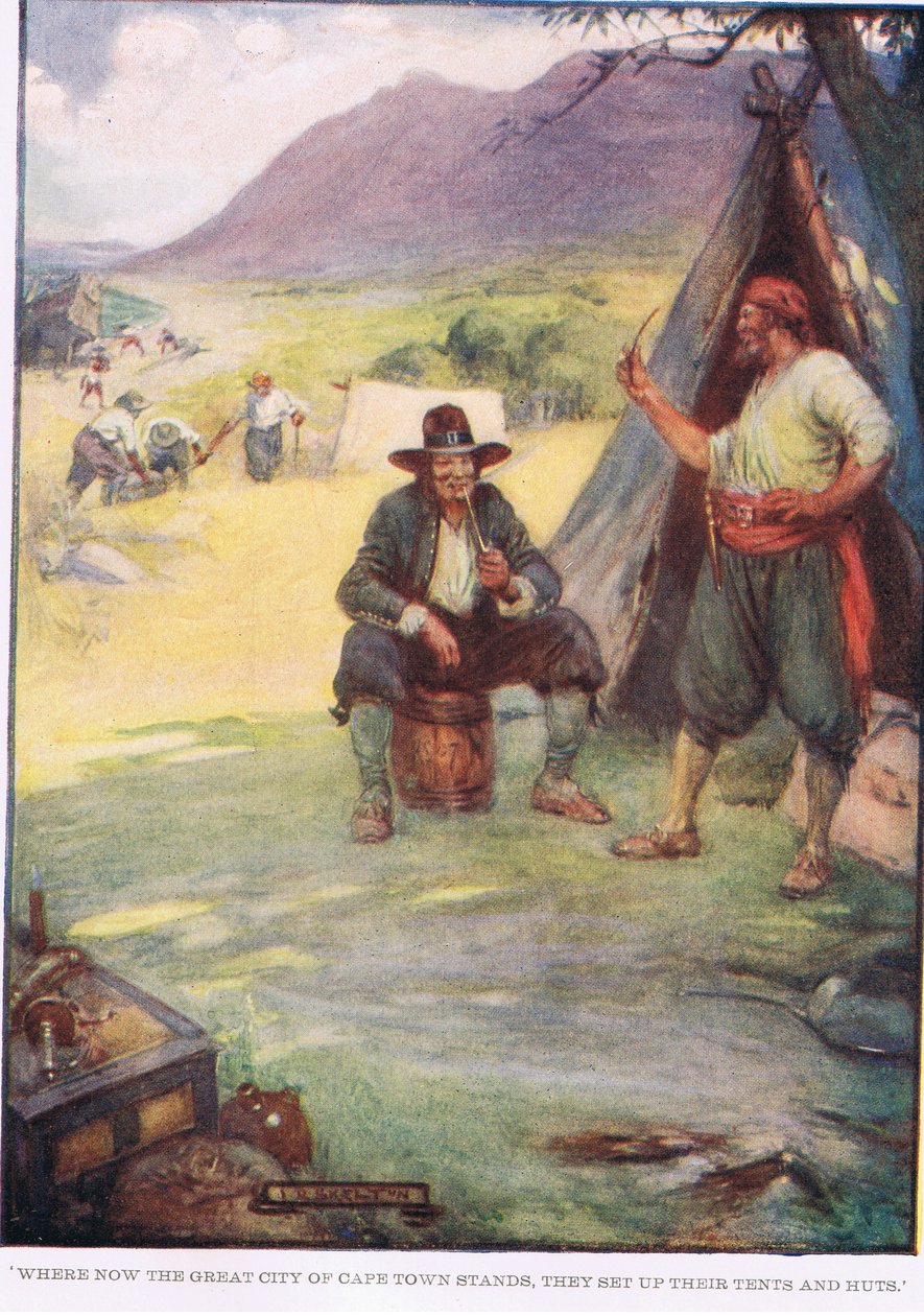 Tam, kde stojí velké město Kapské Město, si postavili stany a chatrče. od Joseph Ratcliffe Skelton