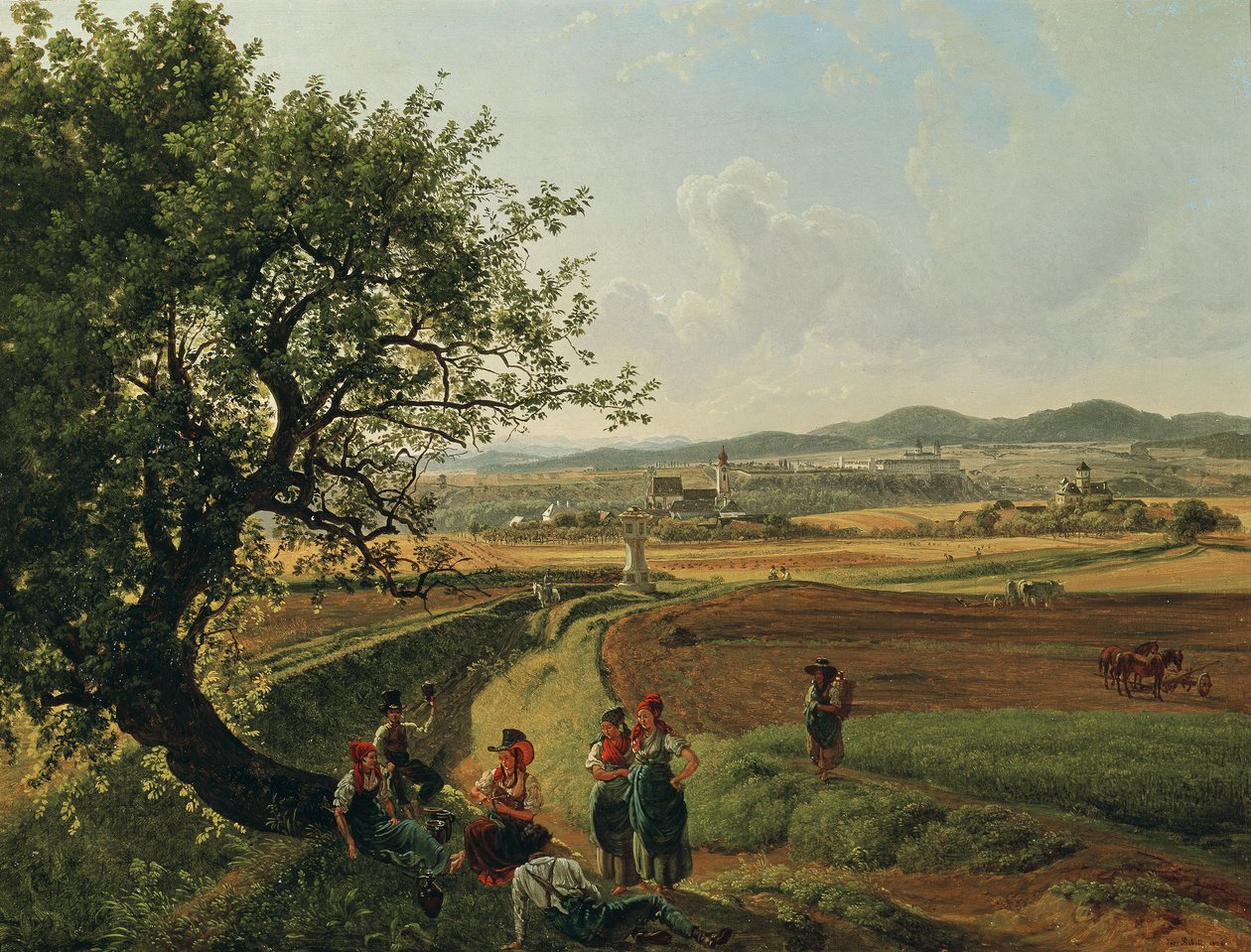 Pohled na panství Emmersdorf a zámek Rothenhof s klášterem Melk v pozadí od Joseph Rebell