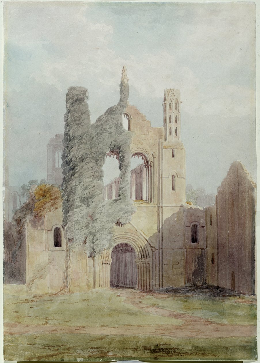 Kirkstall Abbey ze západní fronty (akvarel na papíře) od Joseph Rhodes