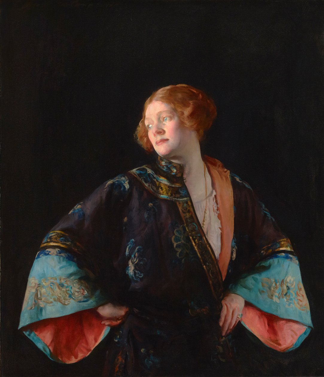 Modrý mandarinský plášť (Modré kimono) 1922 (olej na plátně) od Joseph Rodefer De Camp