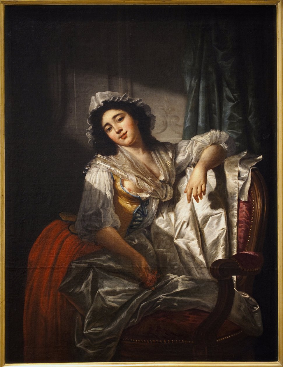 Portrét Madame Sermet nebo růže a knoflík. Obraz Josepha Roquese (1754-1847), olej na plátně kolem roku 1788. Francouzské umění od Joseph Roques