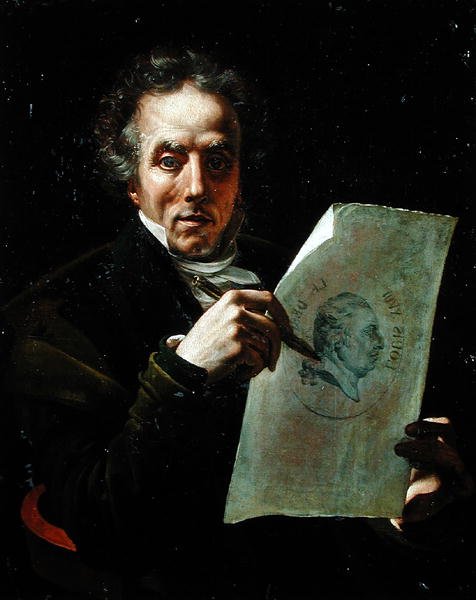 Autoportrét s kresbou Ludvíka XVIII (1755-1824) od Joseph Roques
