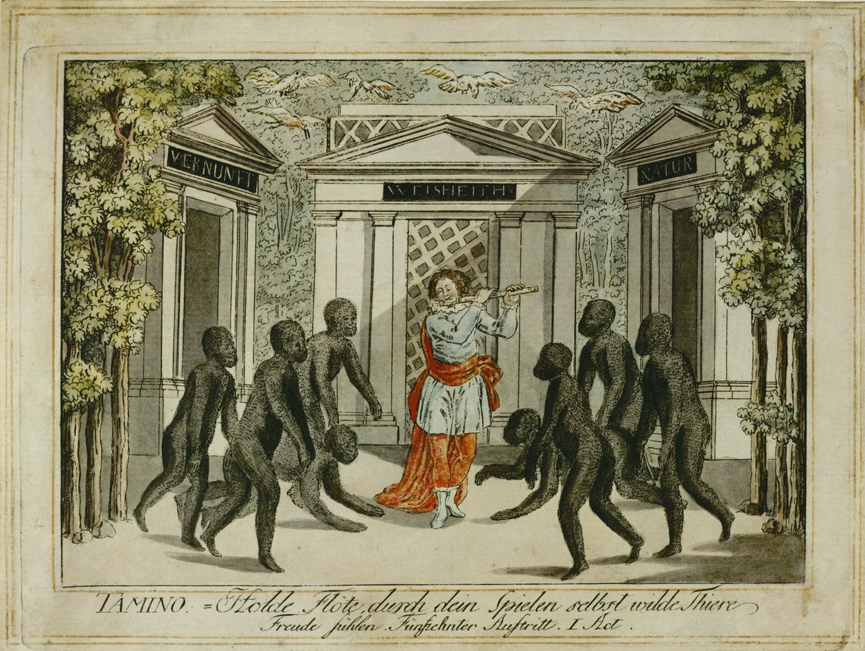 Tamino krotí zvířata pomocí Kouzelné flétny ... (rytina) od Joseph Schaffer