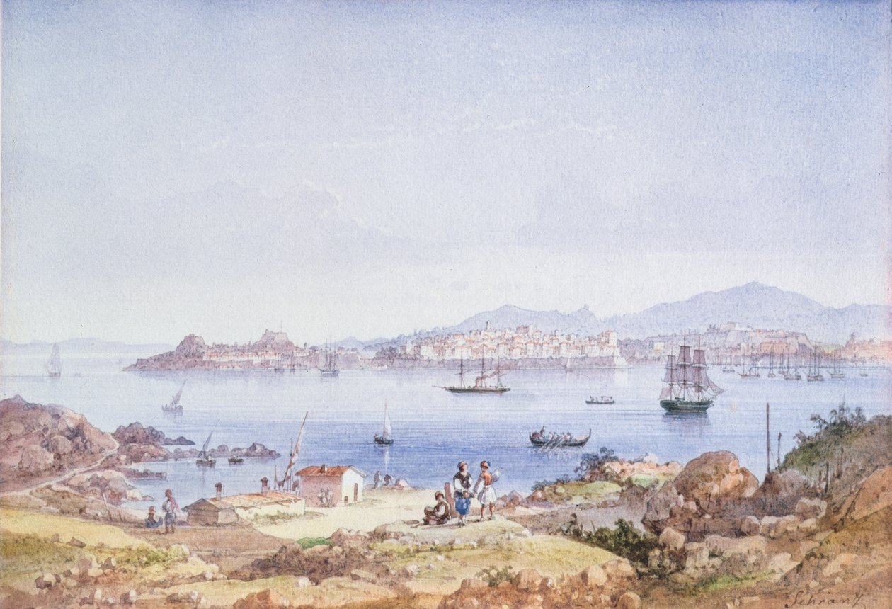 Korfu z ostrova Vidho, 1789 (wc) od Joseph Schranz