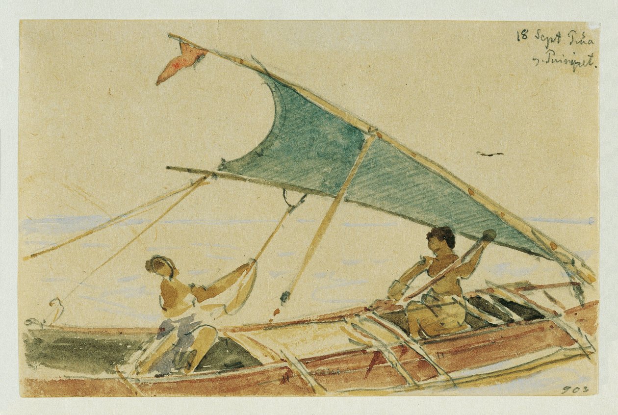 Boot vor der Insel Puinipet (Ponape), Caroline Islands od Joseph Selleny