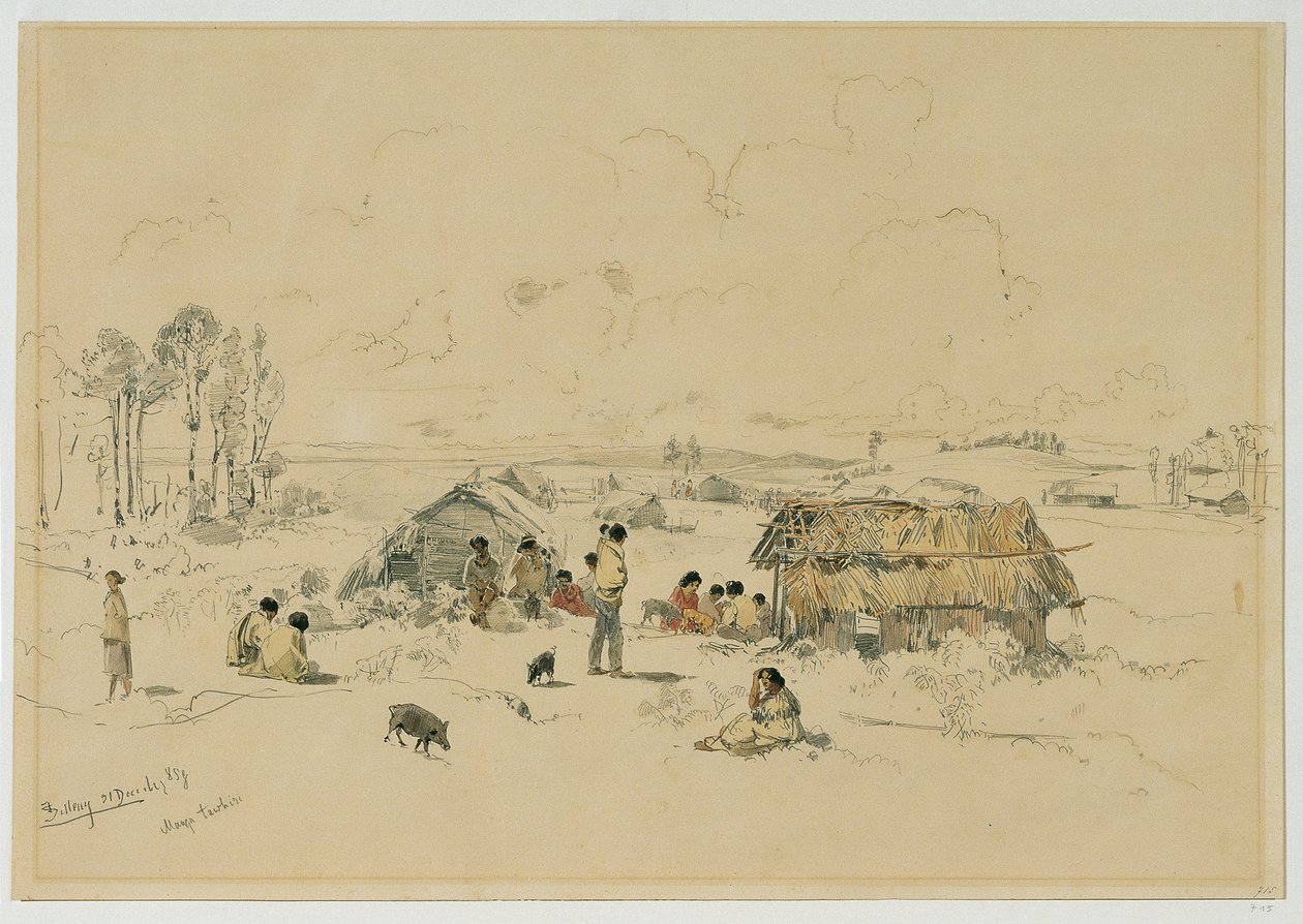 Maori-Dorf am Fluss Mangatawhiri, Auckland (Neuseeland) od Joseph Selleny
