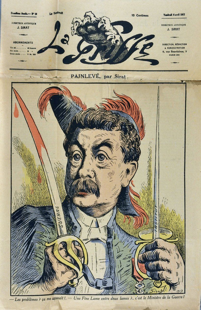 Portrét francouzského matematika a politika Paula Painleve (1863-1933) karikatura od Sirata dan „La Griffe““ z roku 1917. od Joseph Sirat