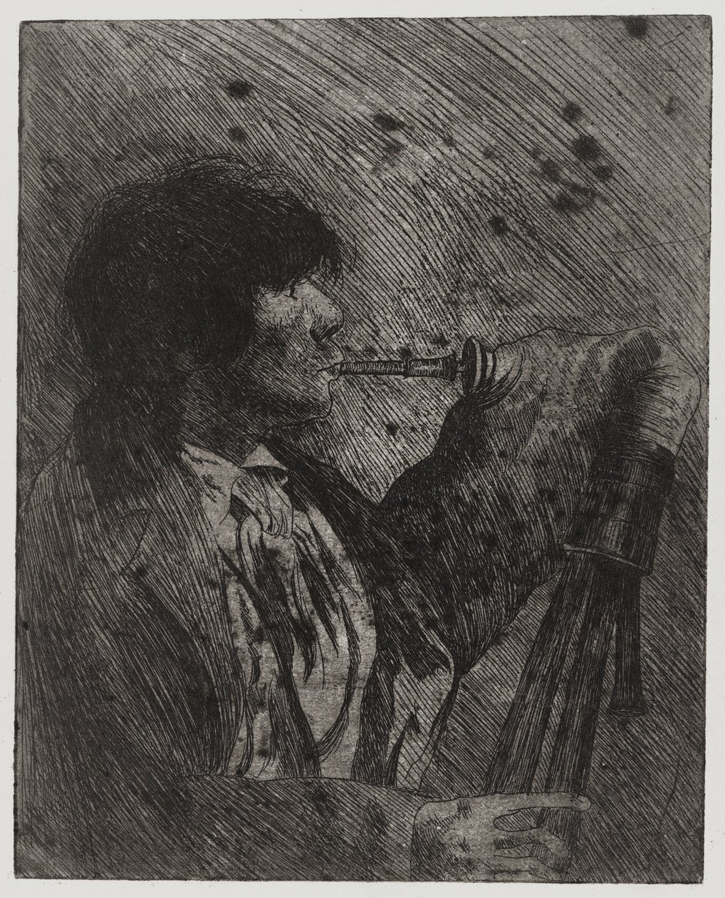 Muž hrající na dudy, , tisk Sigmund Abeles a Edmond Casarella od Joseph Stella