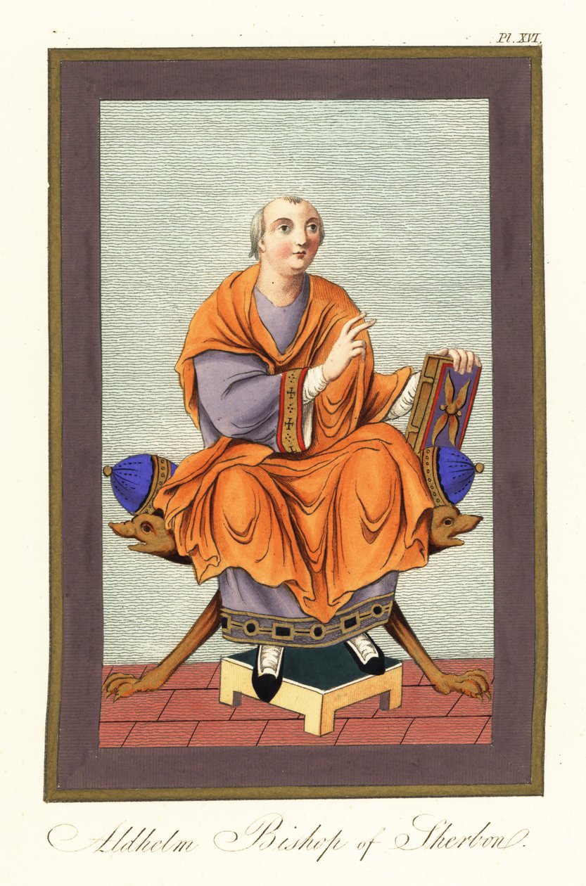 Aldhelm, biskup ze Sherbornu c639-709, 1851 (rytina) od Joseph Strutt