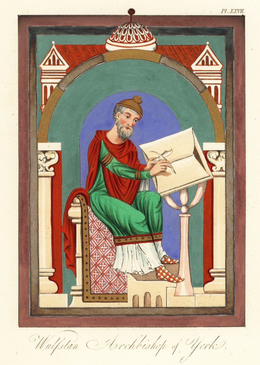 Wulstan II (nebo Wulfstan), arcibiskup z Yorku, 1859 (rytina) od Joseph Strutt