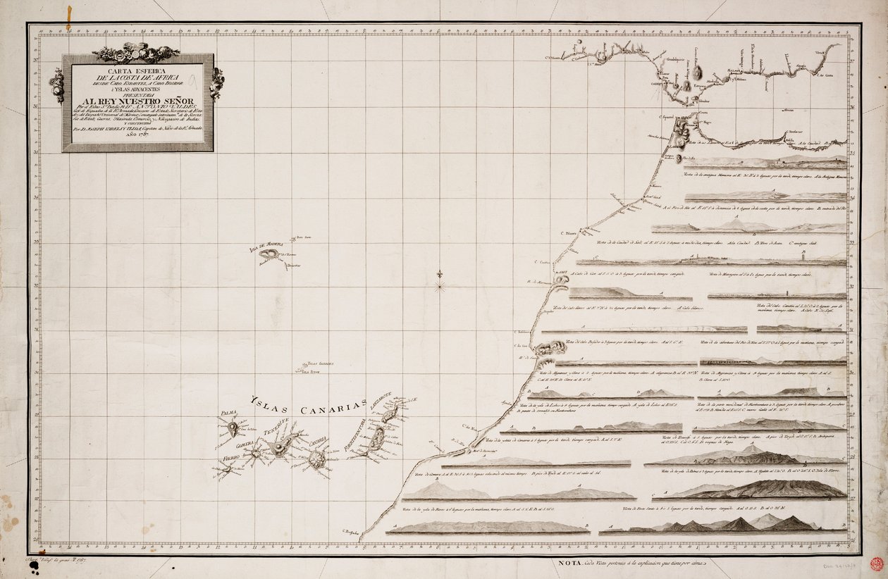 Mapa západního pobřeží Afriky a Kanárských ostrovů od Joseph Varelay Ulloa