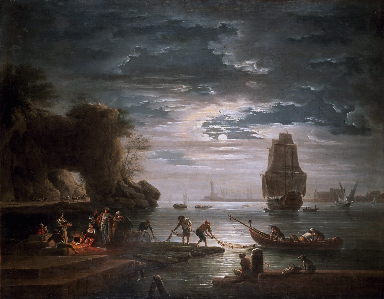 Pobřežní scéna (noc) od Claude Joseph Vernet