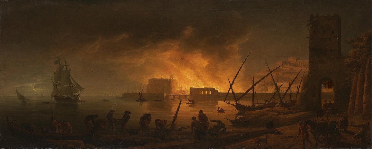Noční požár v námořním přístavu, 1748 od Joseph Vernet