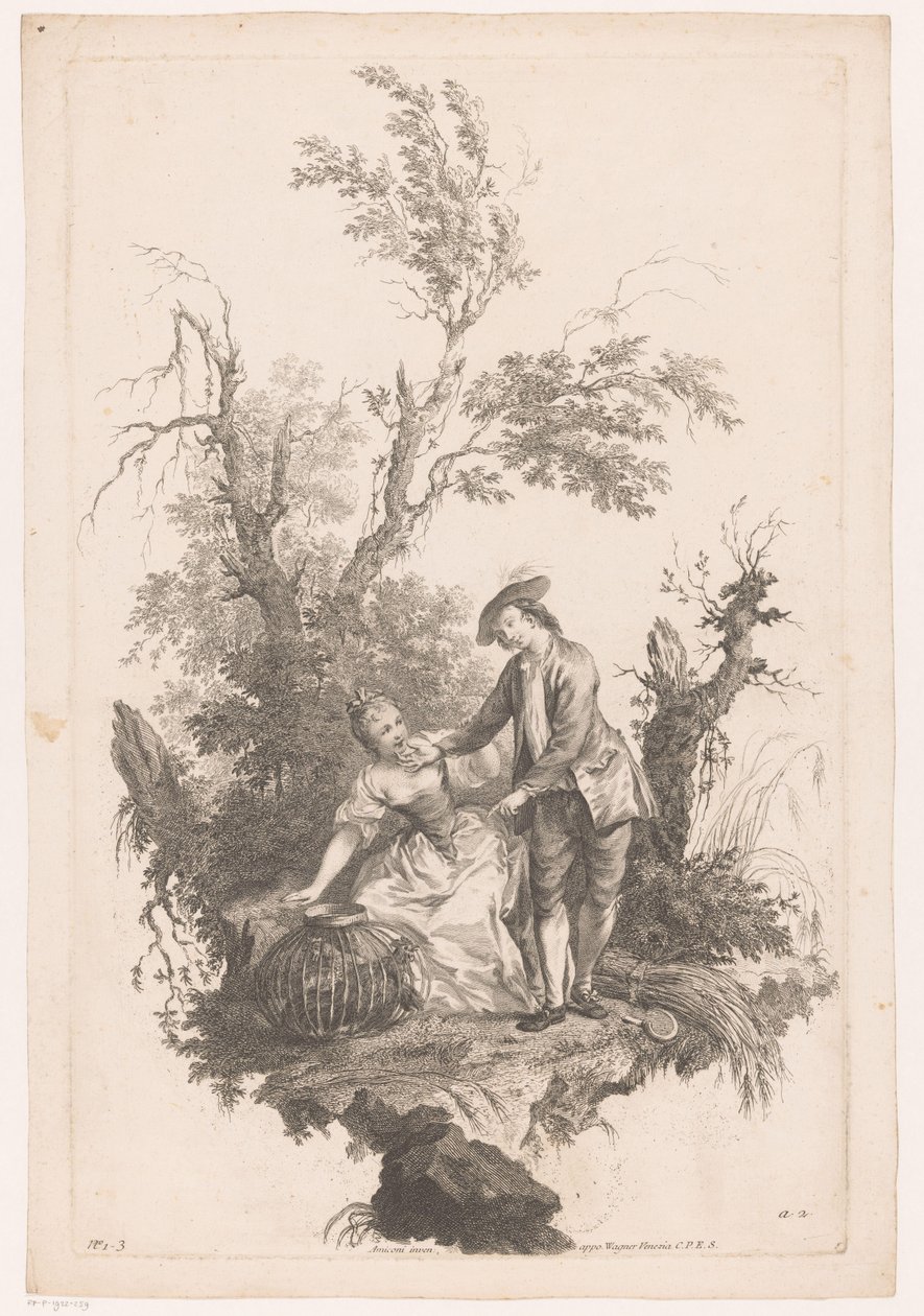 Muž a žena s košem drůbeže Léto Four Seasons (název série) od Joseph Wagner (possibly)