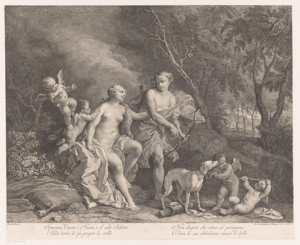Venuše a Adonis jako milenci se čtyřmi putti od Joseph Wagner (possibly)