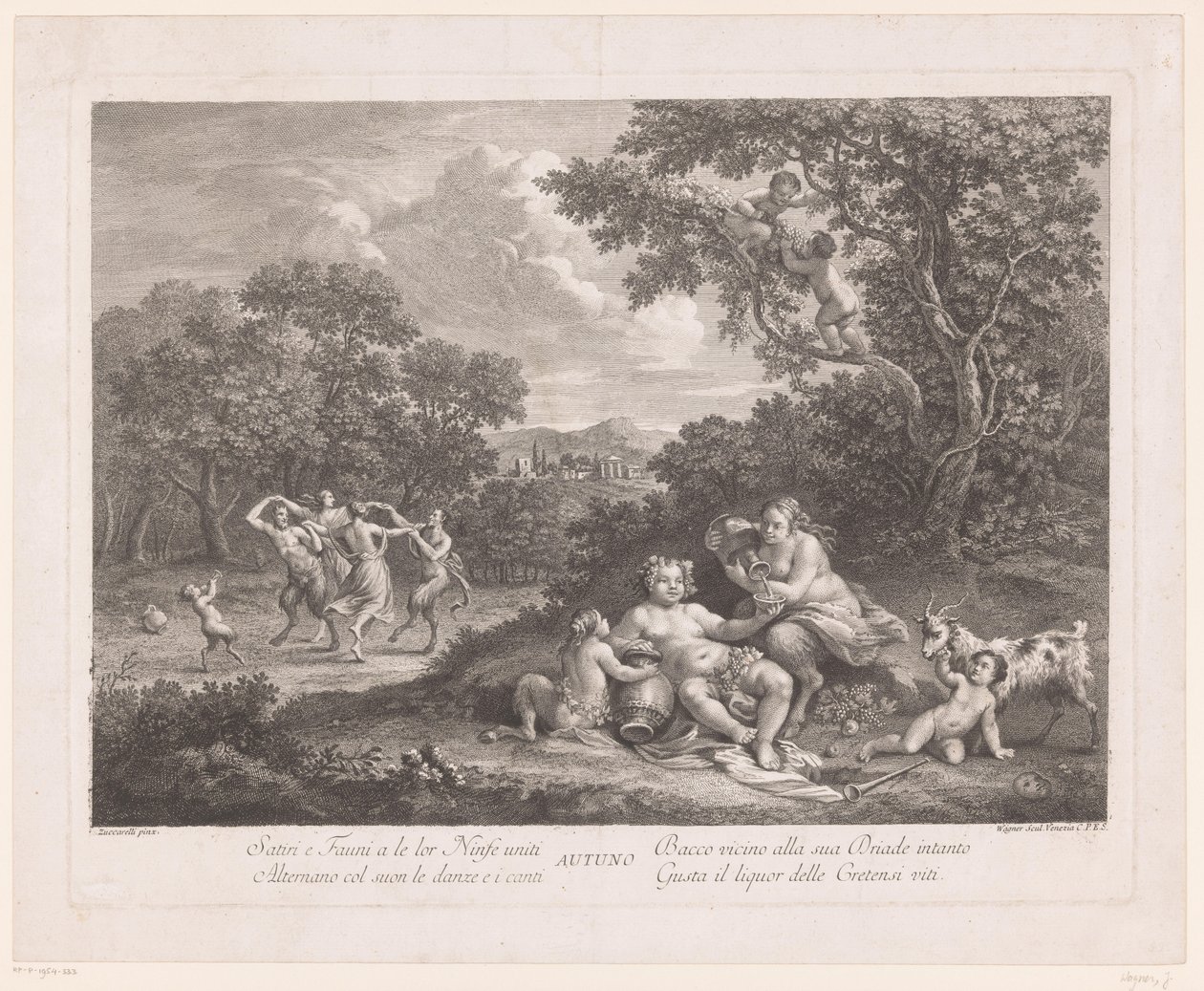 Krajina s Bacchus a Tančící Satyrs a Maenads Podzim Autotuno (název na objektu) od Joseph Wagner