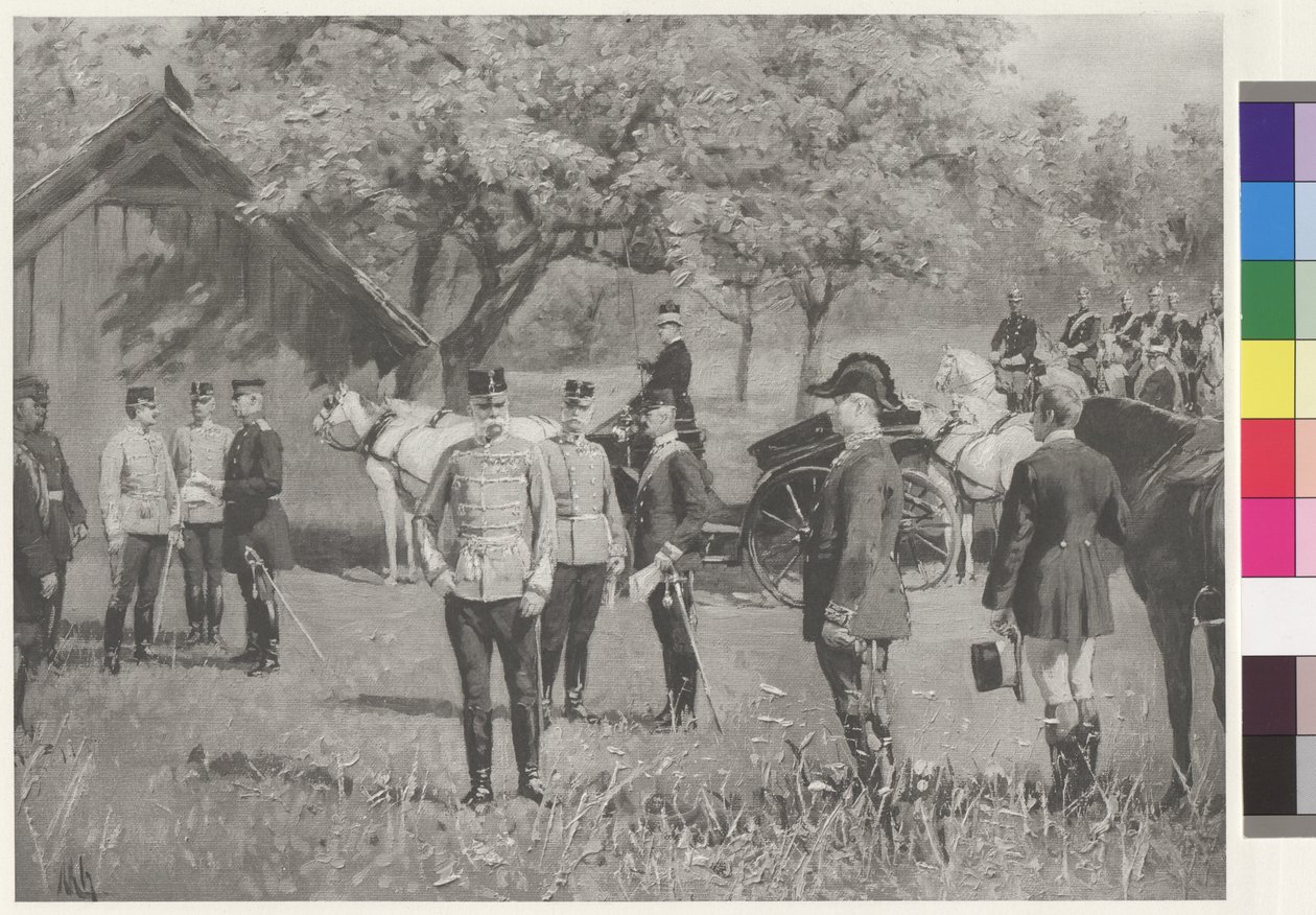 Císař František Josef I. a císař Vilém II. na náměstí Rendezvousplatz (Rendezvous) v Totisu od Joseph Walter