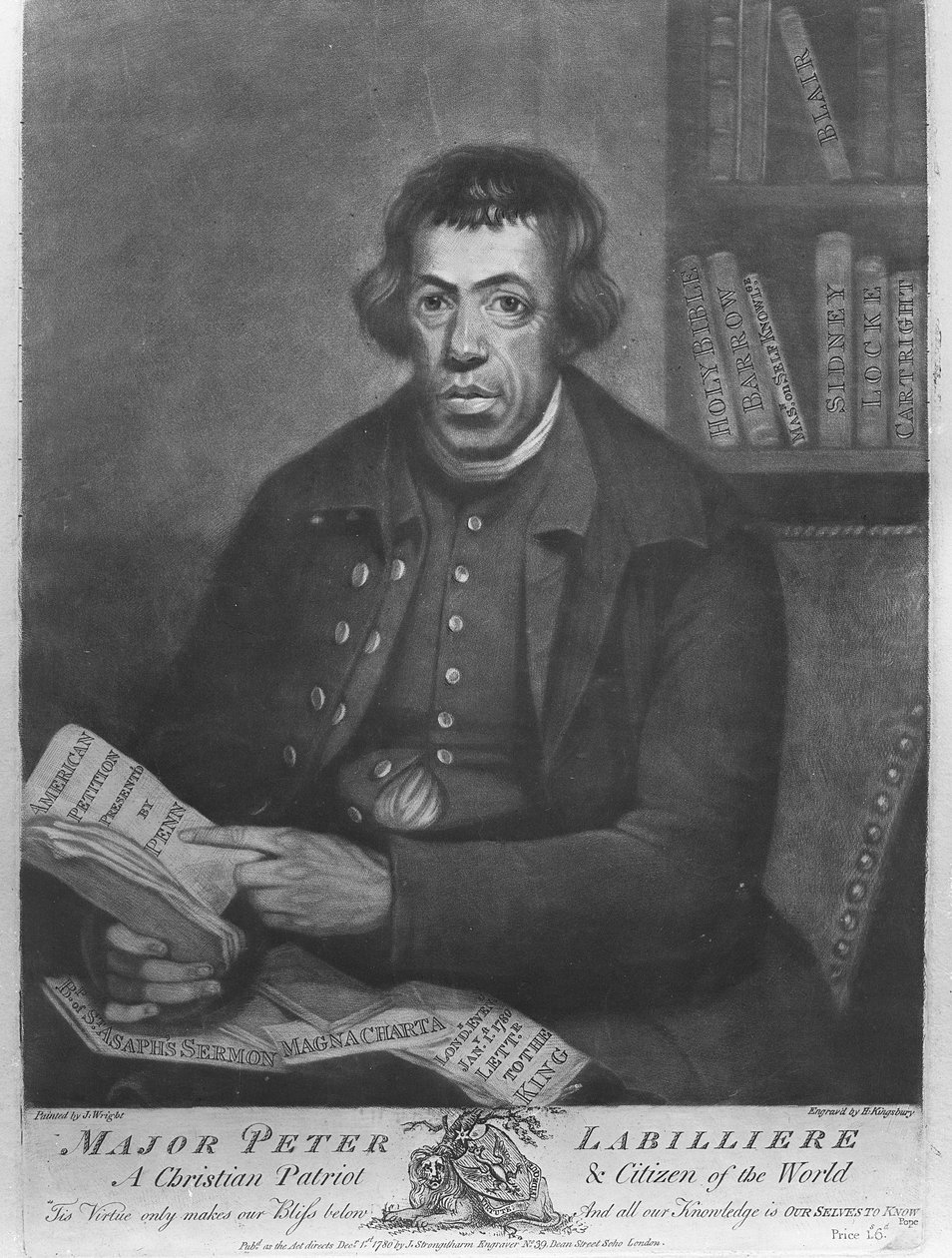 Major Peter Labilliere, lept Henry Kingsbury, 1780 (lept a mezzotinta) od Joseph Wright