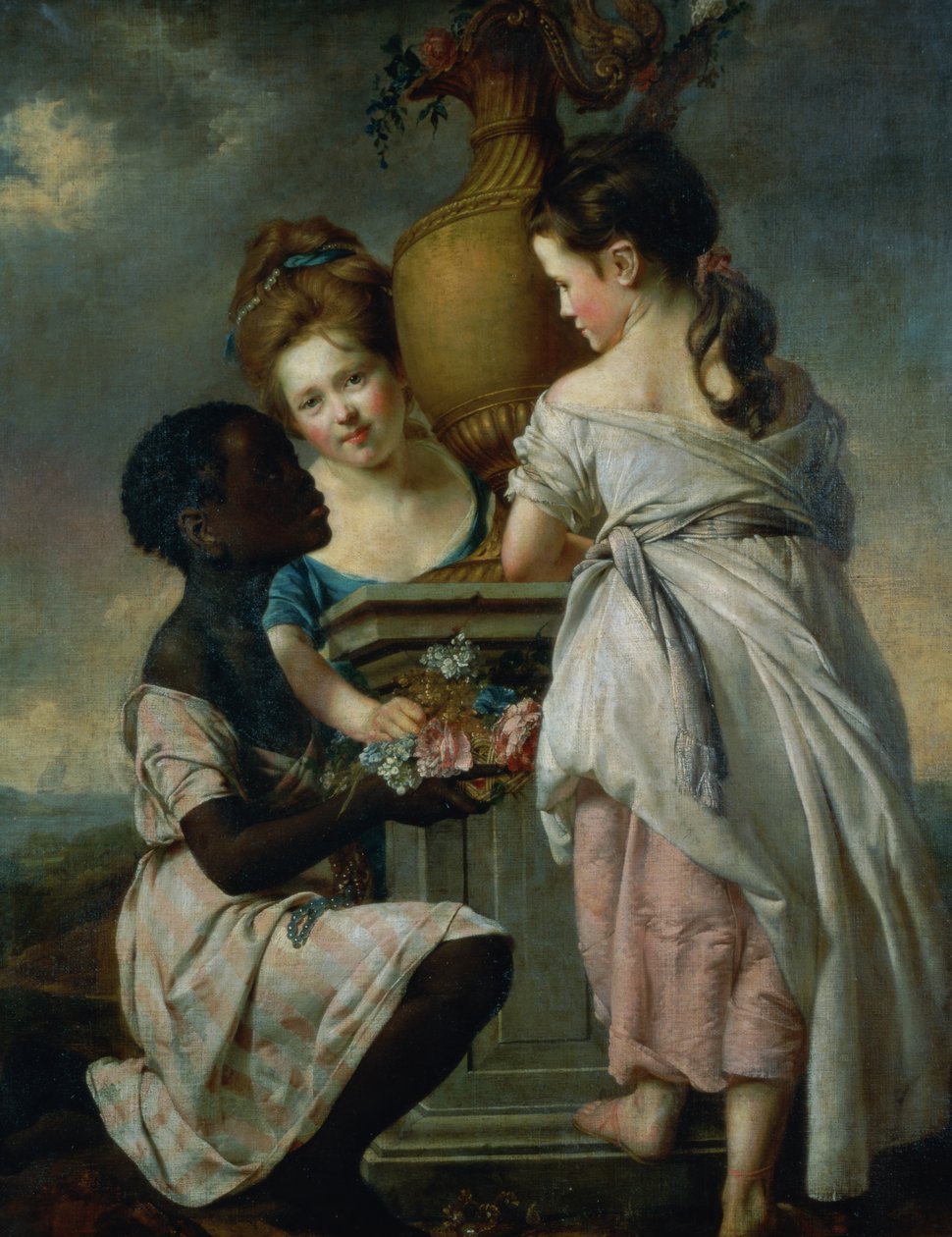 Rozhovor mezi dívkami aneb dvě dívky s jejich černým sluhou, 1770 od Joseph Wright of Derby