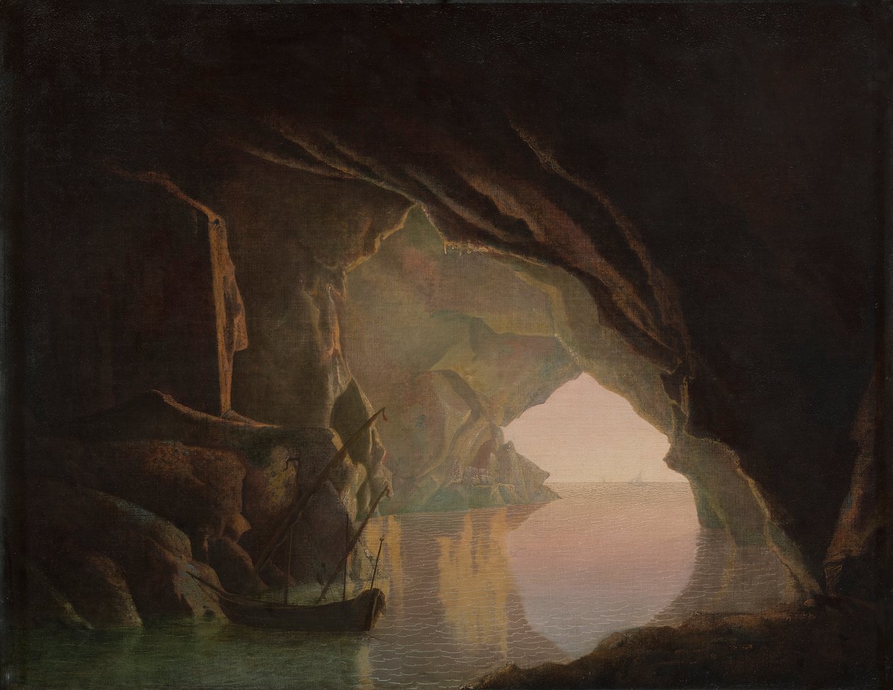 Jeskyně v zálivu Salerno, západ slunce od Joseph Wright of Derby
