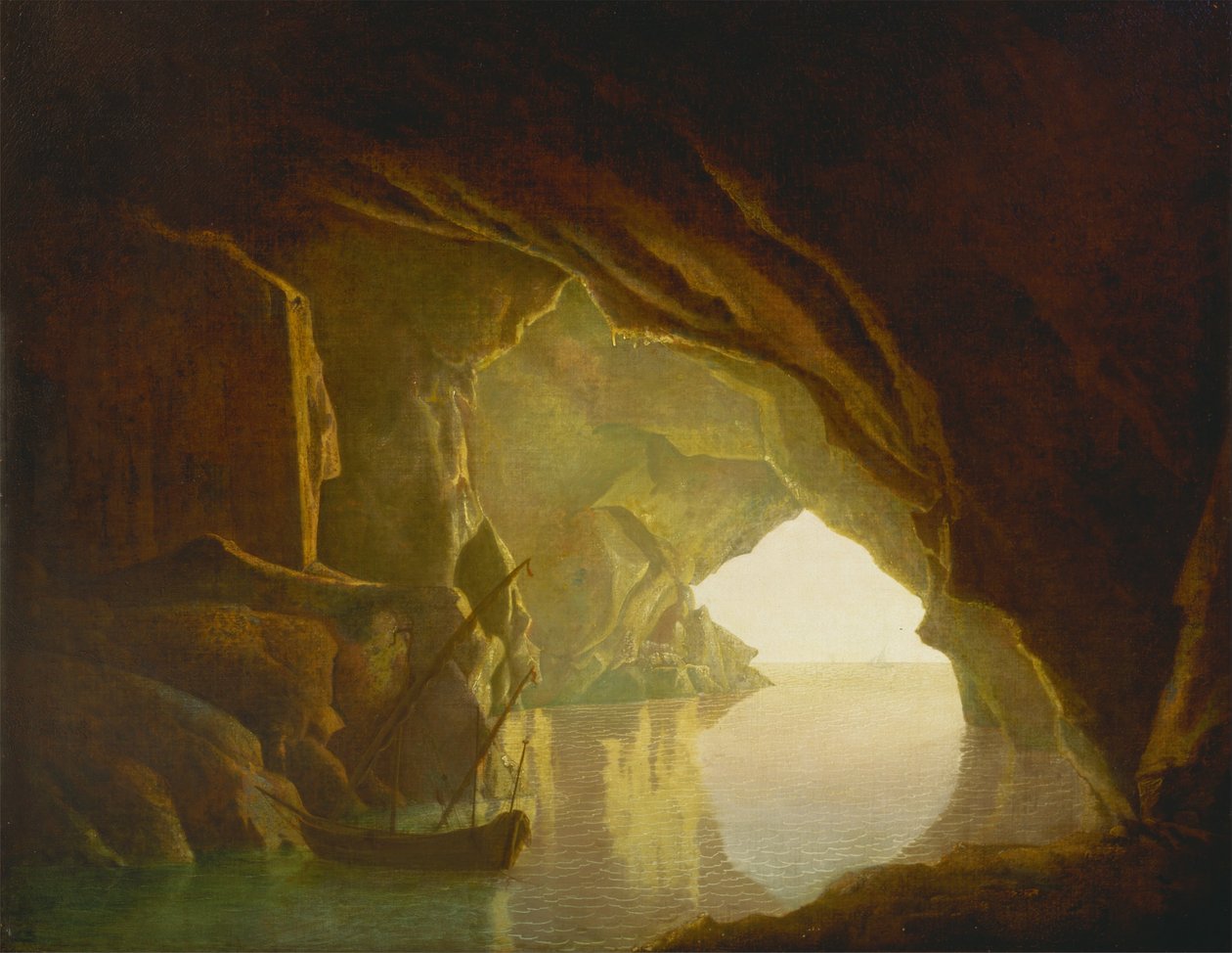 Grotta v Salernském zálivu, západ slunce od Joseph Wright of Derby