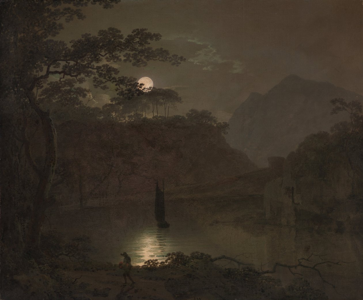 Jezero za svitu měsíce od Joseph Wright of Derby