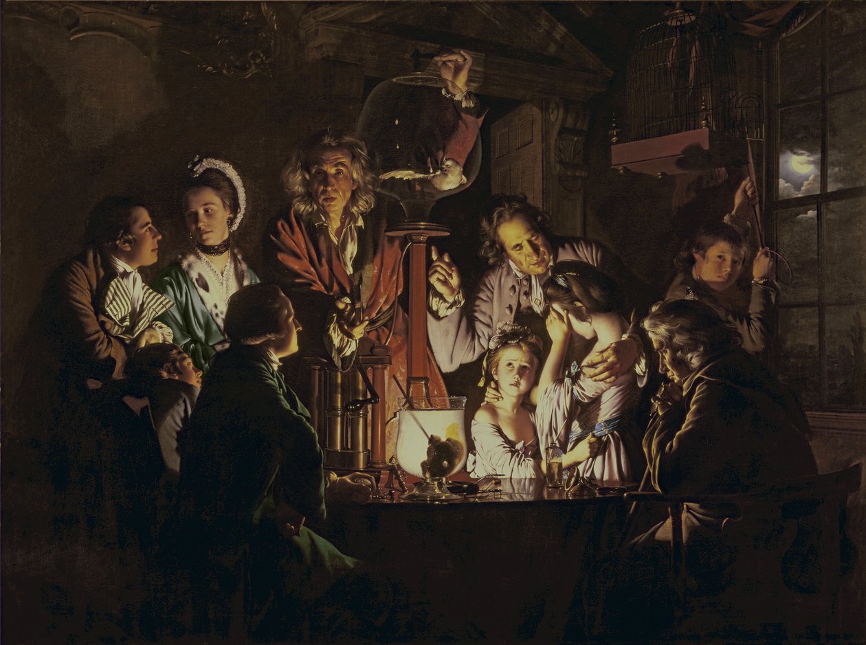 Pokus s ptákem ve vzduchové pumpě od Joseph Wright of Derby