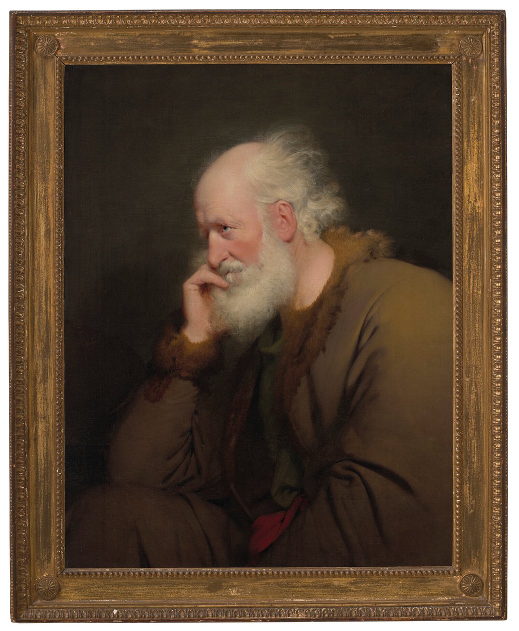 Starý muž v kožichu do půl těla. od Joseph Wright of Derby