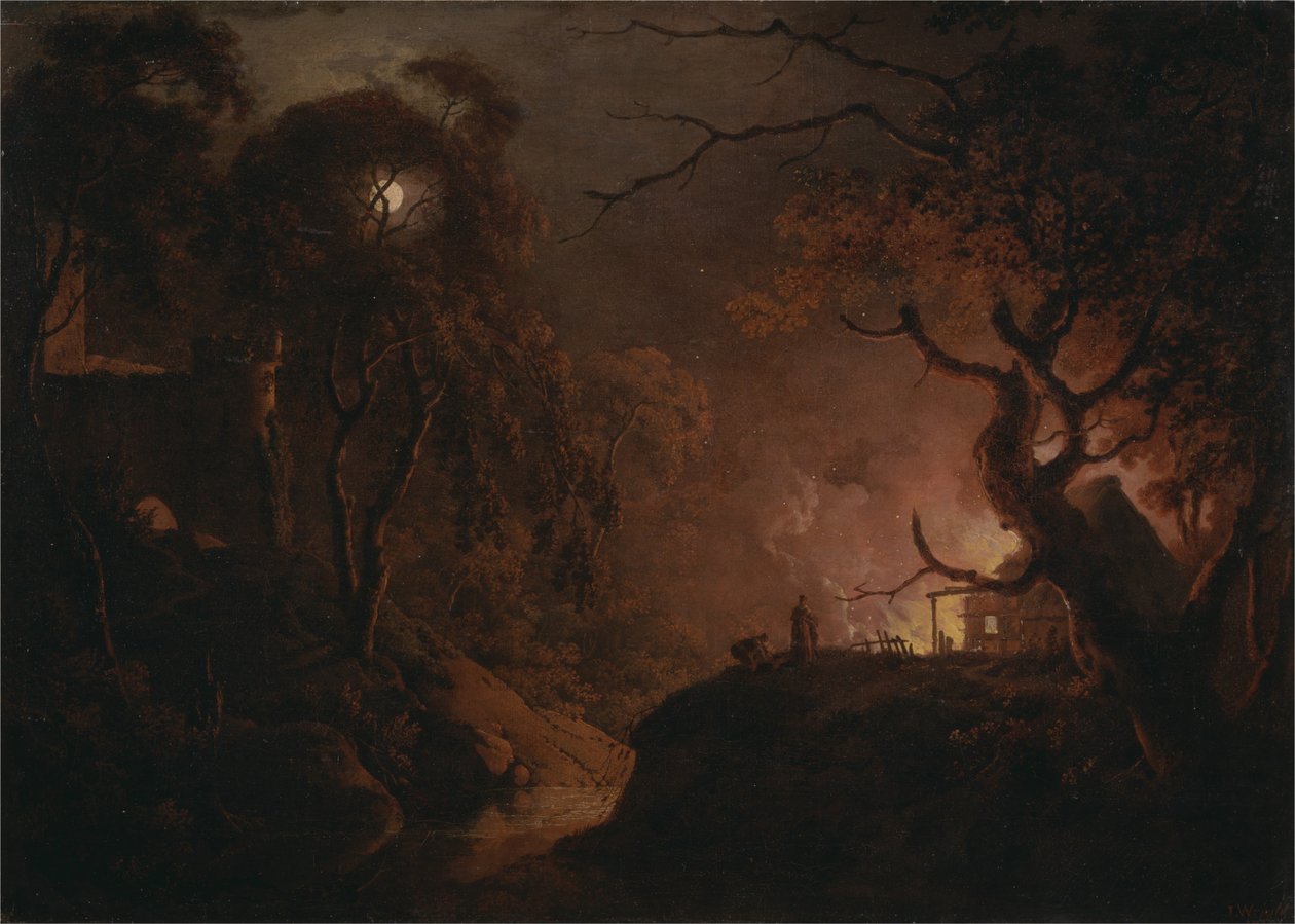 Noční požár chaty od Joseph Wright of Derby