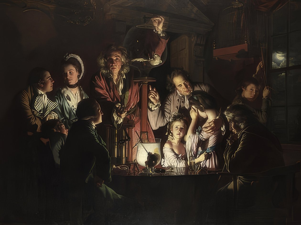 Experiment s ptákem ve vzduchové pumpě. 1768 od Joseph Wright of Derby