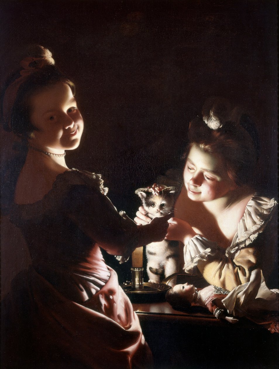 Dressing the Kitten, cca 1768-70 (olej na plátně) od Joseph Wright of Derby