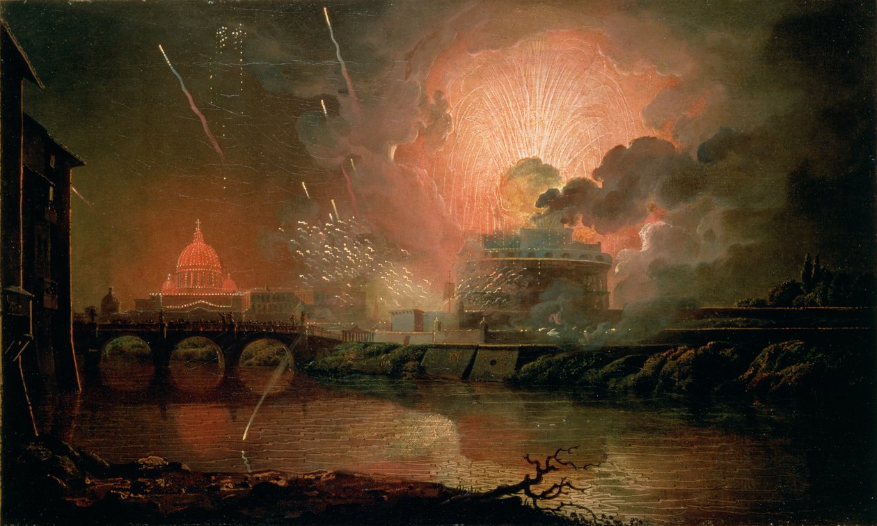 Ohňostroj na Castel Sant Angelo, 1774-1778 od Joseph Wright of Derby
