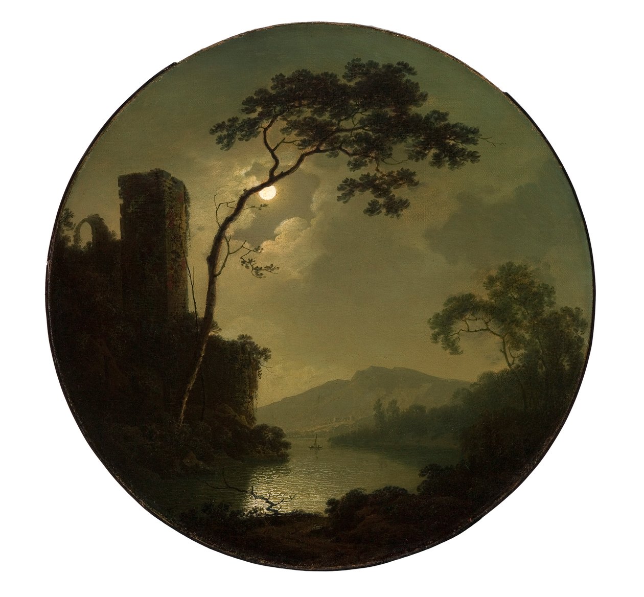 Jezero s hradem na kopci od Joseph Wright of Derby