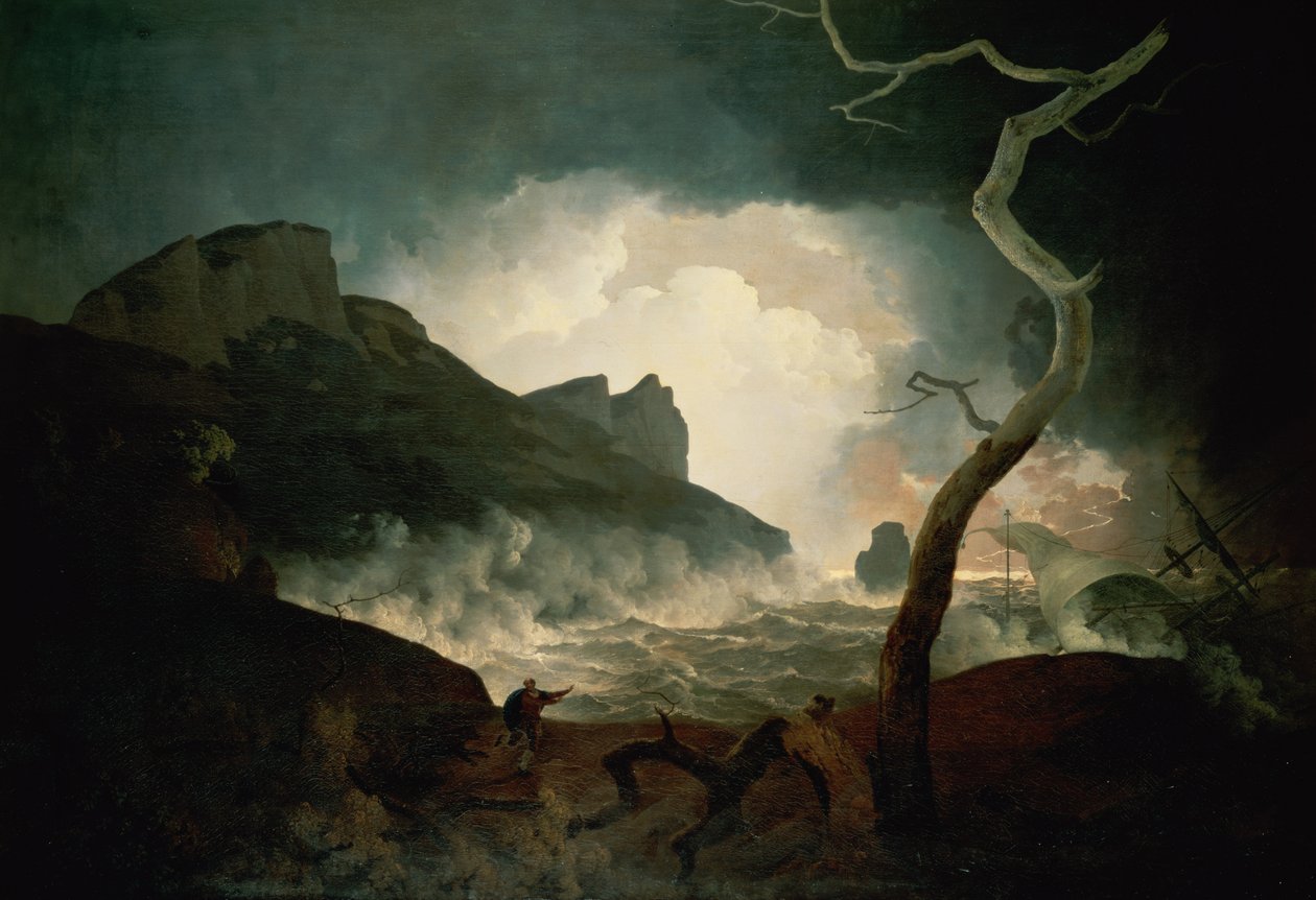 Bouře, Antigona pronásledovaná medvědem z "Zimní pohádky", dějství III, scéna 3, 1790 od Joseph Wright of Derby