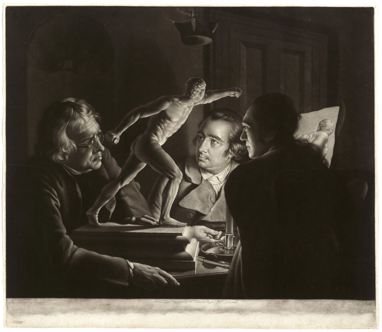 Three Persons Viewing the Gladiator by Candlelight, rytý William Pether, 1769 od Joseph Wright of Derby